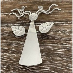 Vintage Modernist Sterling Silver Mother Nature Brooch Pin